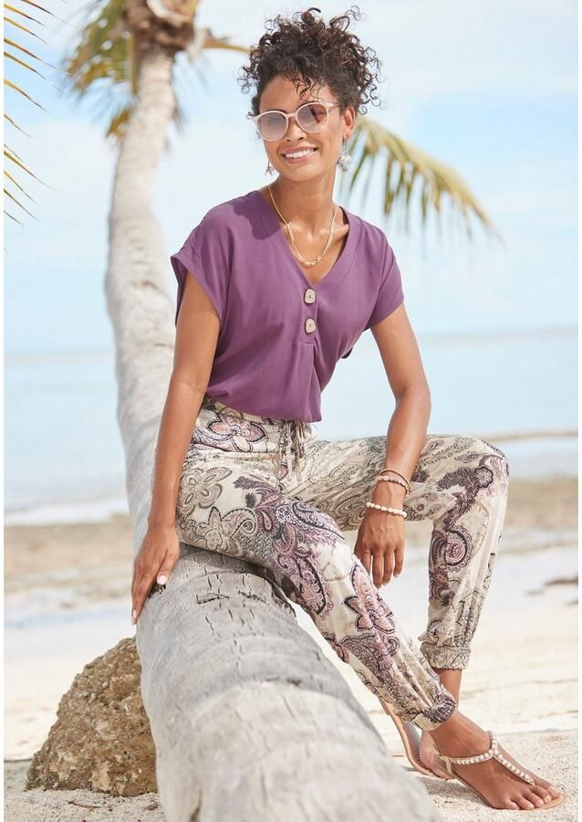 Lascana Blouse zonder sluiting met modieuze knopen luchtige korte mouwen blouse zomers - Foto 4