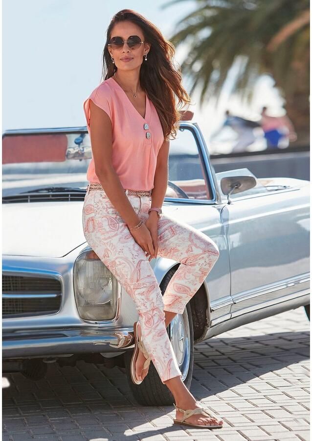 Lascana Blouse zonder sluiting met modieuze knopen luchtige korte mouwen blouse zomers - Foto 6