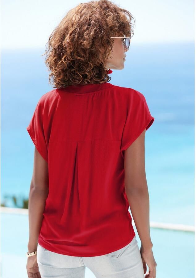 Lascana Blouse zonder sluiting met modieuze knopen luchtige korte mouwen blouse zomers - Foto 4