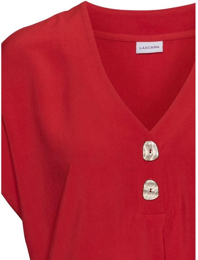 Lascana Blouse zonder sluiting met modieuze knopen luchtige korte mouwen blouse zomers - Foto 2