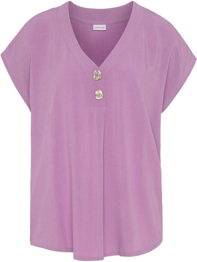 Lascana Blouse zonder sluiting met modieuze knopen luchtige korte mouwen blouse zomers