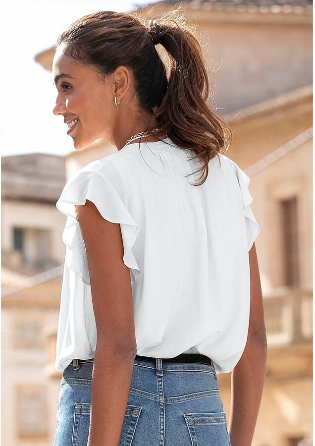 Lascana Blouse zonder sluiting met ruches-mouwen korte mouwen blouse elegant - Foto 5