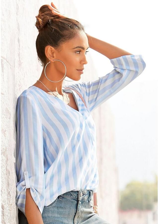 Lascana Blouse zonder sluiting met streep-print lichte geweven stof damesblouse - Foto 7