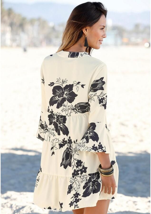 Lascana Blousejurk in wijd model met volants en bloemenprint tuniekjurk strandjurk - Foto 3