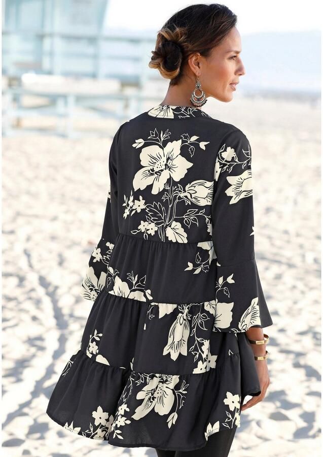 Lascana Blousejurk in wijd model met volants en bloemenprint tuniekjurk strandjurk - Foto 4