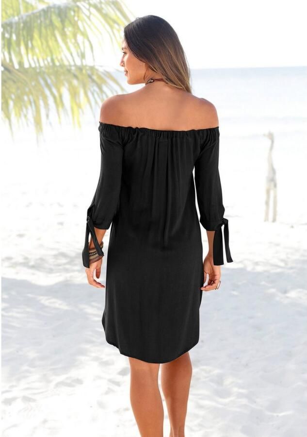 Lascana Blousejurk met carmen halslijn en 3 4 mouwen zomerjurk strandjurk basic - Foto 3