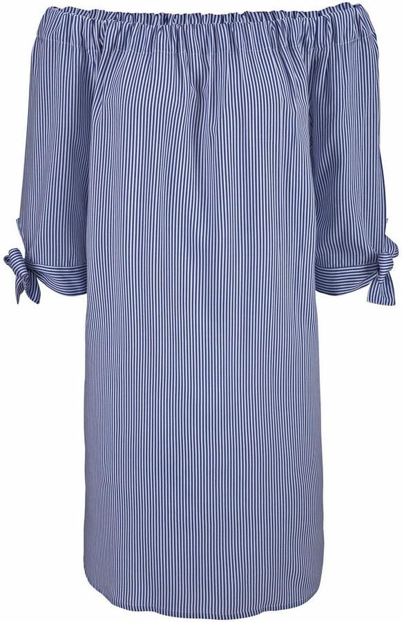 Lascana Blousejurk met gestreepte print en carmen halslijn zomerjurk strandjurk - Foto 4