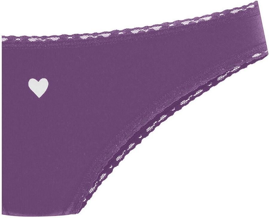 Lascana Brazilian slip met schattige hartjesprints en van elastische katoenkwaliteit (Set van 5)