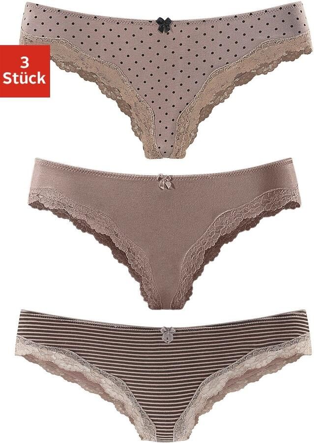 Lascana Brazilian slip van elastische katoen met delicate kant (3 stuks) - Foto 4