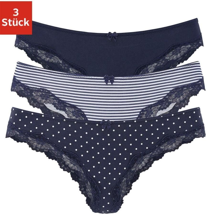 Lascana Brazilian slip van elastische katoen met delicate kant (3 stuks) - Foto 5