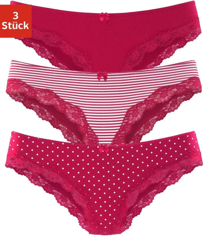 Lascana Brazilian slip van elastische katoen met delicate kant (3 stuks) - Foto 5