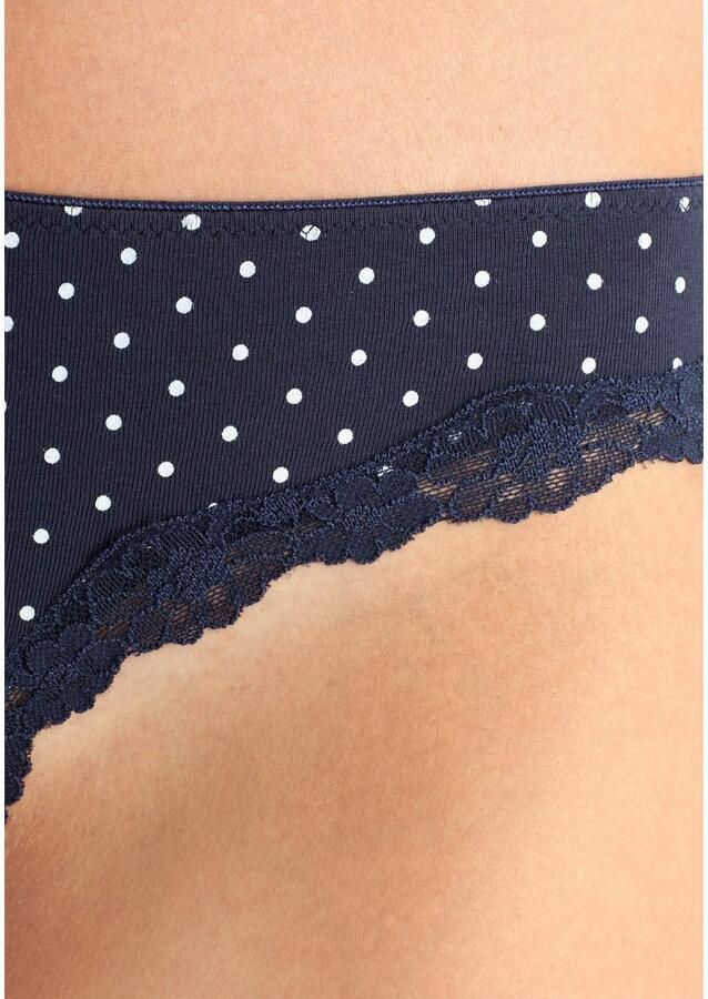 Lascana Brazilian slip van elastische katoen met delicate kant (3 stuks)