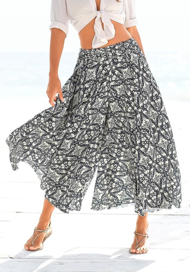 Lascana Broekrok met all-over print culotte stijl extra wijde pijpen - Foto 8