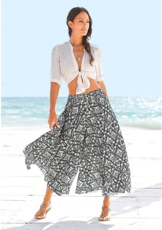 Lascana Broekrok met all-over print culotte stijl extra wijde pijpen - Foto 5
