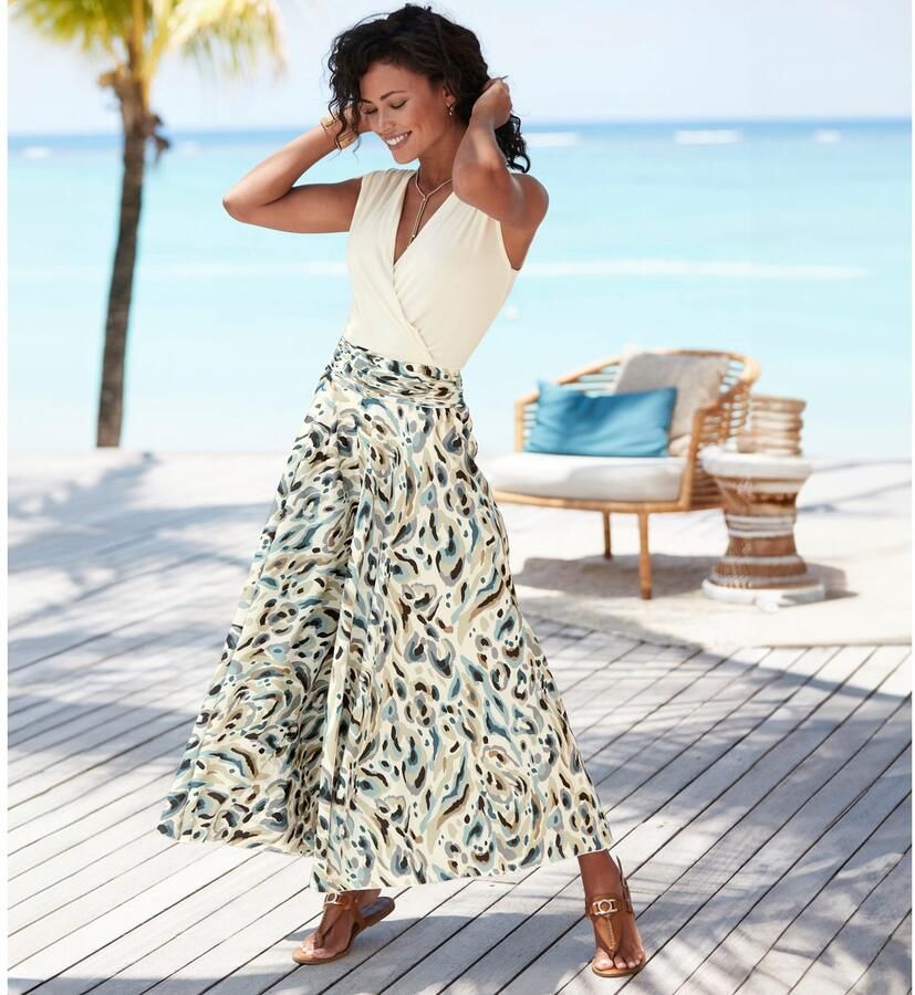 Lascana Broekrok met all-over print culotte stijl extra wijde pijpen