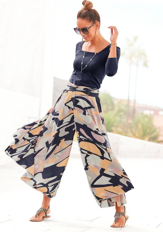 Lascana Broekrok met grafische all-over print culotte stijl extra wijde pijpen - Foto 6