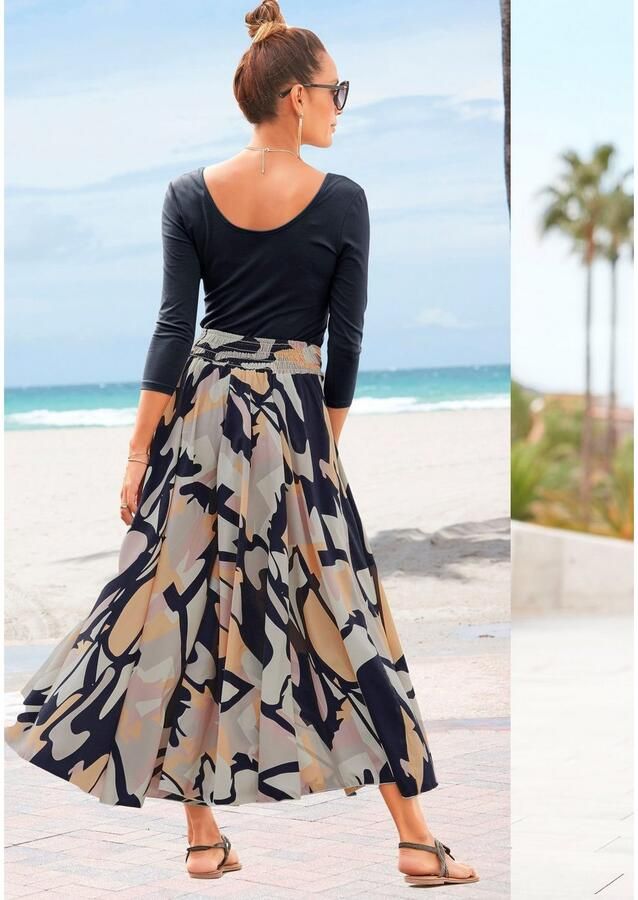 Lascana Broekrok met grafische all-over print culotte stijl extra wijde pijpen