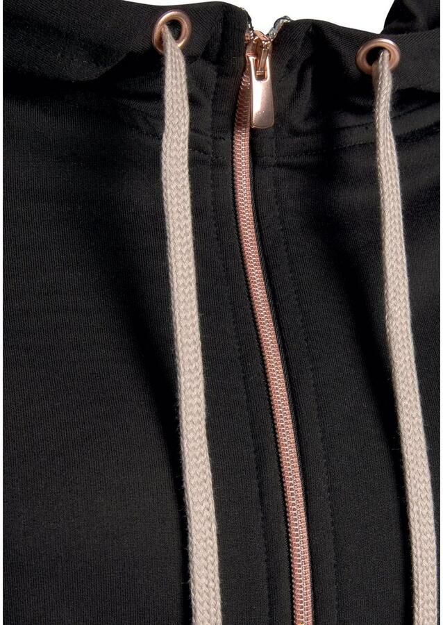 Lascana Capuchonsweatvest sweatvest met details in rozegoudkleur Sweatshirtjack met details in roségoudkleur loungewear - Foto 2