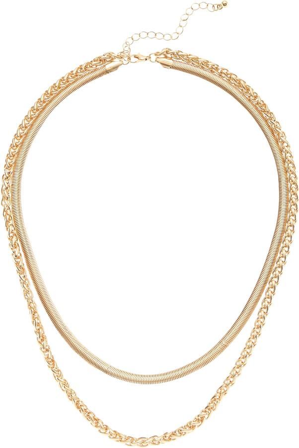 Lascana Collier Laagketting 2-rijige ketting slangketting en vlechtketting in laaglook - Foto 3