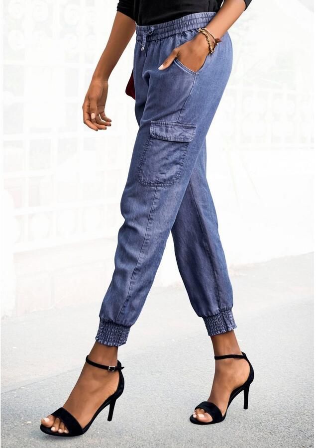 Lascana Comfortbroek in een denimlook met cargozakken lichtgewicht en luchtig - Foto 5