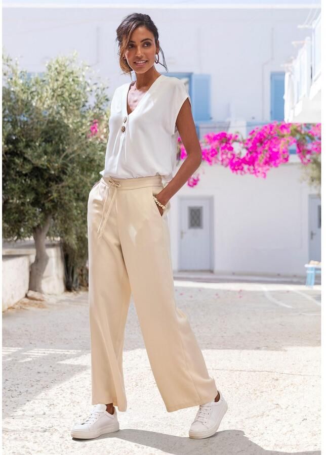 Lascana Comfortbroek met bindband palazzobroek van lyocell met zakken