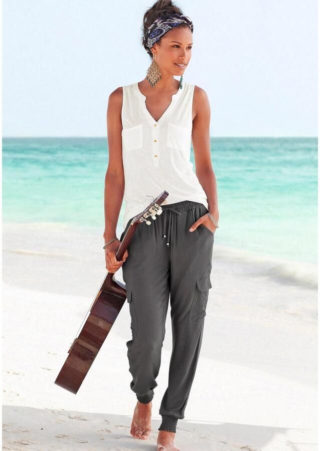 Lascana Comfortbroek van geweven viscose met zakken stoffen broek cargobroek