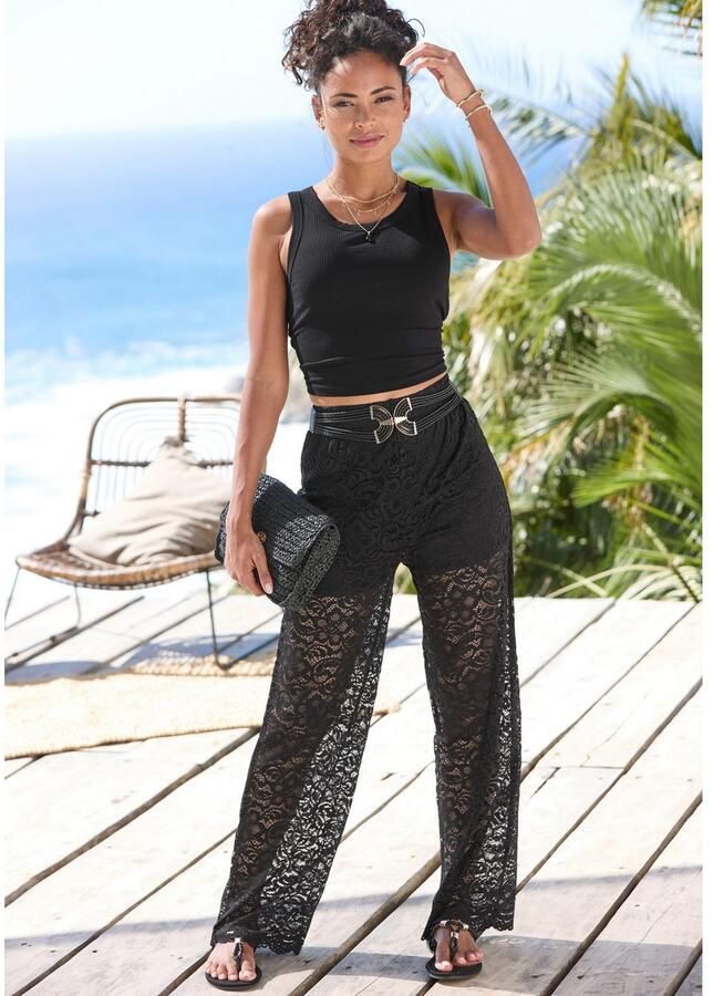 Lascana Comfortbroek van transparante kantstof met geïntegreerde shorts