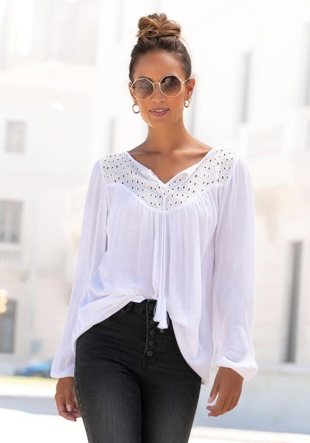 Lascana Crêpe-blouse met geborduurde oogjes damesblouse losse pasvorm - Foto 10