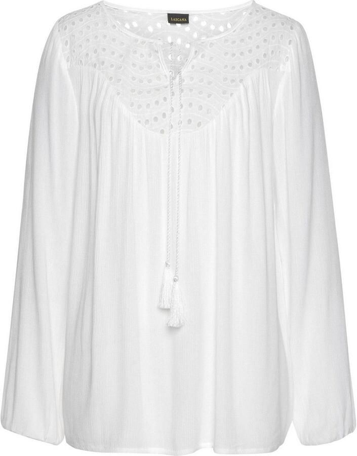 Lascana Crêpe-blouse met geborduurde oogjes damesblouse losse pasvorm