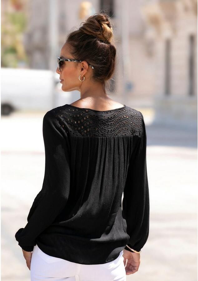 Lascana Crêpe-blouse met geborduurde oogjes damesblouse losse pasvorm - Foto 6