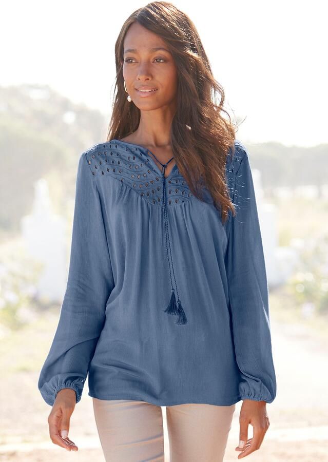 Lascana Crêpe-blouse met geborduurde oogjes damesblouse losse pasvorm - Foto 5