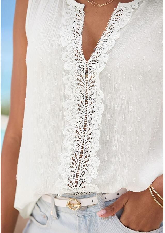 Lascana Crêpe-blouse met kanten beleg voor - Foto 2