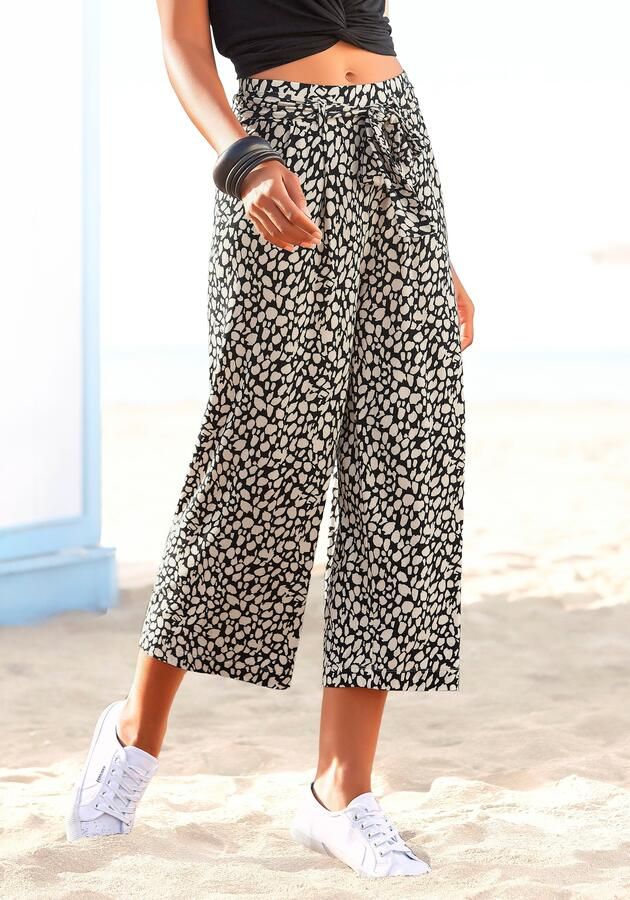 Lascana Culotte en all-over print 7 8 lengte elastische tailleband zomerbroek (Met een bindceintuur) - Foto 9