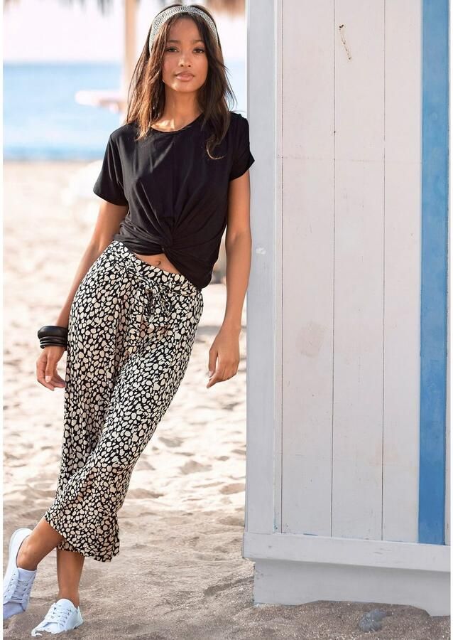Lascana Culotte en all-over print 7 8 lengte elastische tailleband zomerbroek (Met een bindceintuur) - Foto 4
