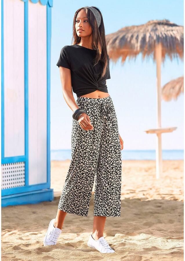 Lascana Culotte en all-over print 7 8 lengte elastische tailleband zomerbroek (Met een bindceintuur) - Foto 7
