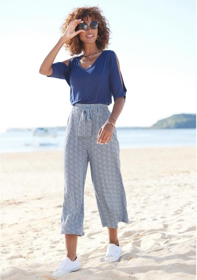 Lascana Culotte en stippenprint licht en elastisch jersey broek zomerbroek (Met een bindceintuur) - Foto 3