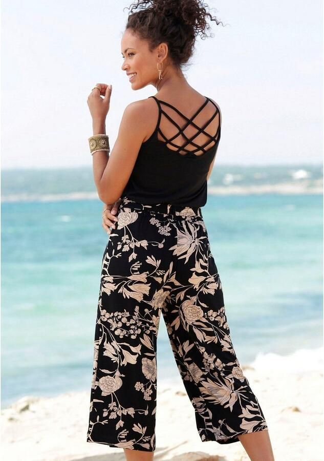 Lascana Culotte met bloemenprint stoffen broek stretch (Met een bindceintuur) - Foto 6