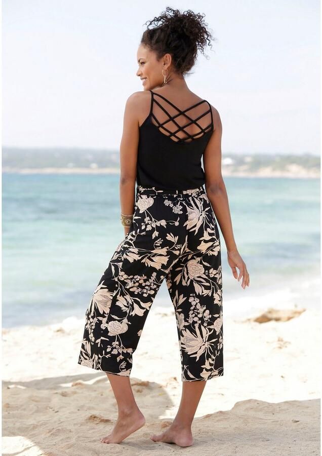 Lascana Culotte met bloemenprint stoffen broek stretch (Met een bindceintuur) - Foto 5
