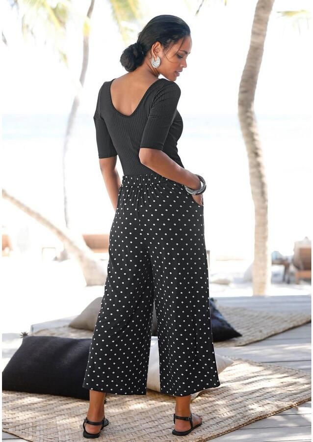 Lascana Culotte met stippenprint en zakken elastische tailleband 7 8 broek jersey broek - Foto 3