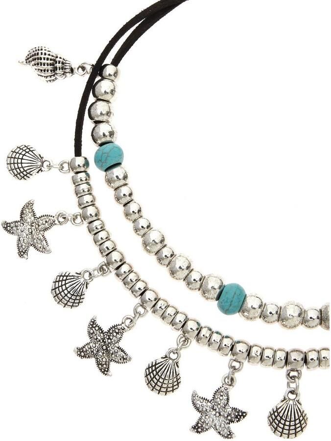 Lascana Enkelkettinkje met hanger In Layer Look 2-rijige enkelband met schelpvormige hanger