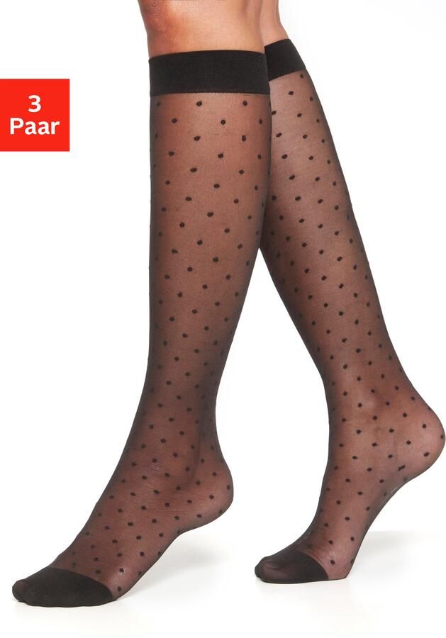 Lascana Fijne kniekousen met kleine stippen ontwerp (set 3 paar) - Foto 6