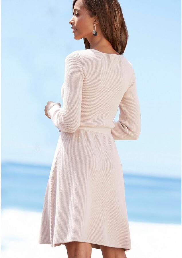 Lascana Gebreide jurk en v-hals herfst-winterjurk casual-elegant (Met een bindceintuur) - Foto 6