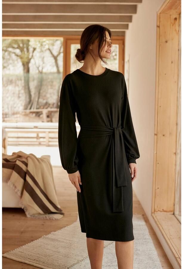 Lascana Gebreide jurk Loungejurk met tailleband loungewear - Foto 5