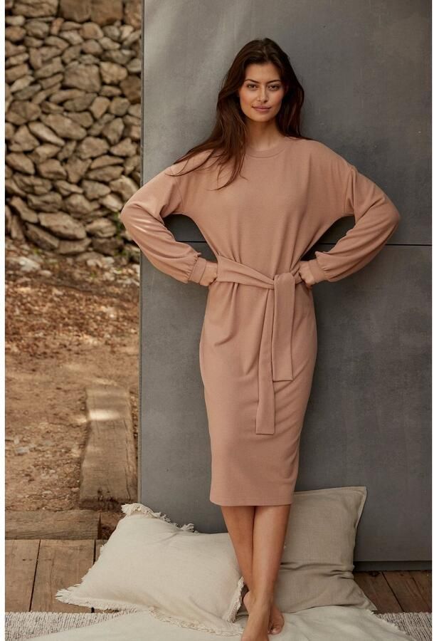 Lascana Gebreide jurk Loungejurk met tailleband loungewear - Foto 3