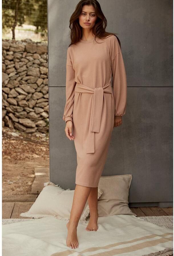 Lascana Gebreide jurk Loungejurk met tailleband loungewear - Foto 4