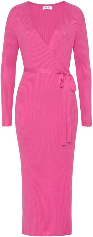 Lascana Gebreide jurk -Loungejurk Wikkeljurk met tailleband loungewear - Foto 4