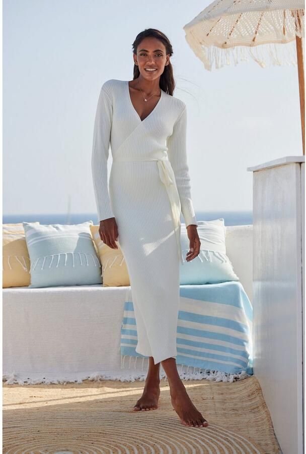 Lascana Gebreide jurk -Loungejurk Wikkeljurk met tailleband loungewear - Foto 4