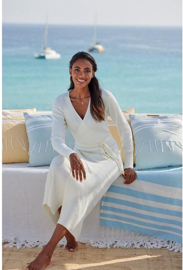 Lascana Gebreide jurk -Loungejurk Wikkeljurk met tailleband loungewear - Foto 3