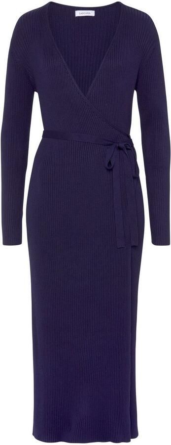 Lascana Gebreide jurk -Loungejurk Wikkeljurk met tailleband loungewear - Foto 4