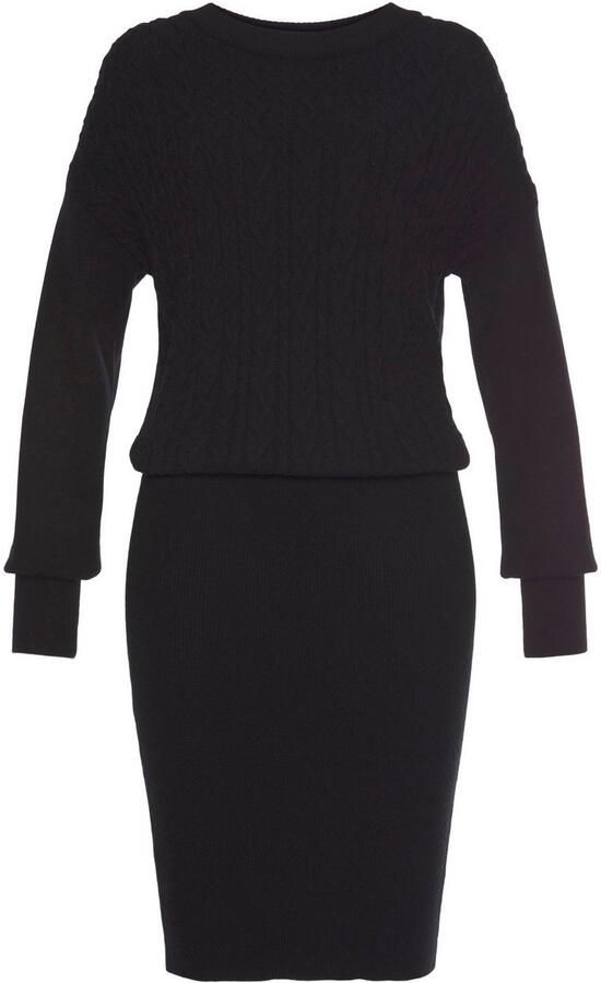 Lascana Gebreide jurk met kabelpatroon elegante herfst- en winterjurk minijurk